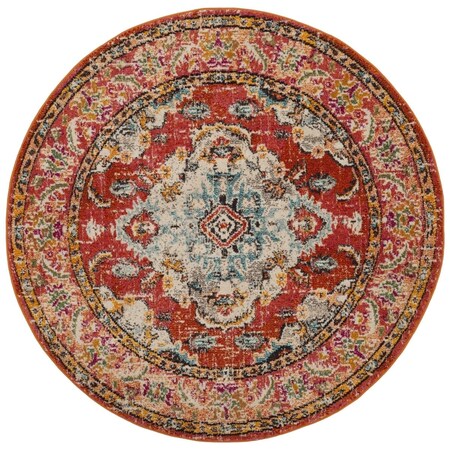 Safavieh 3 x 3 ft. Monaco Power Loomed Round Area Rug, Orange and Light Blue MNC243H-3R